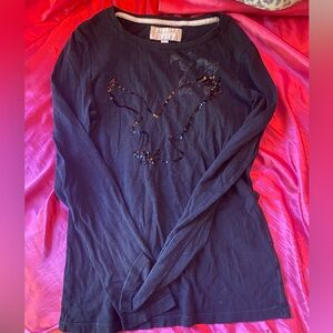 American Eagle Outfitters Black Sequin Long Sleeve Tee